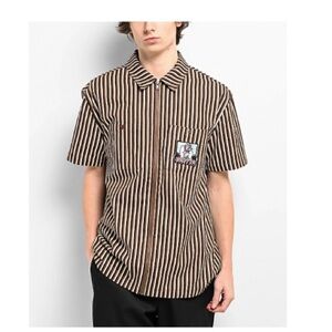 Empyre Shirt Glen Stripe Short Sleeve Zip Workwear Brown Men's XL